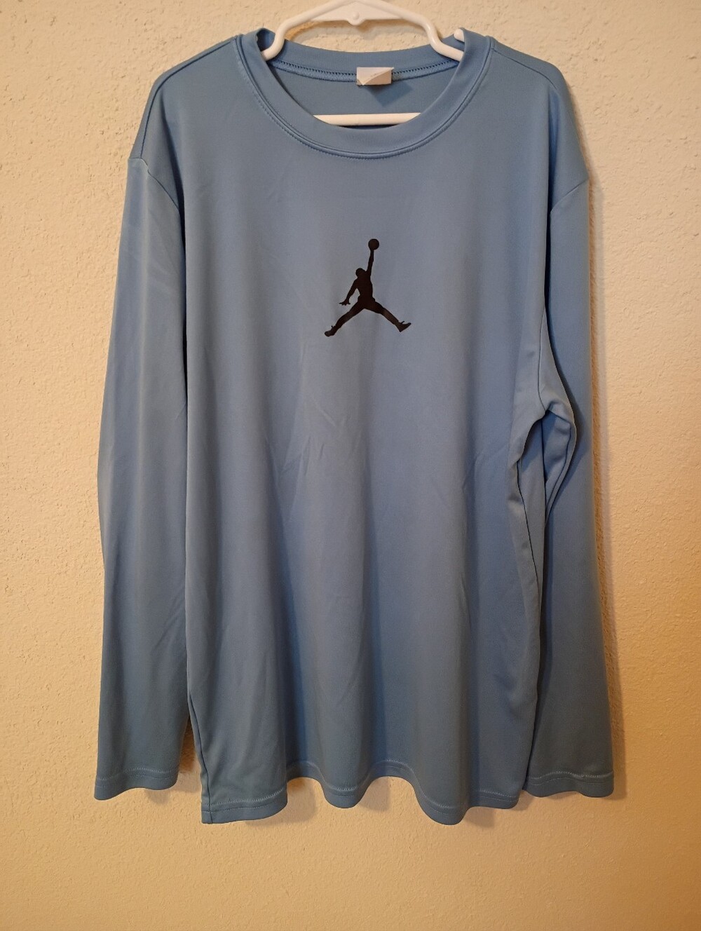 Sport-Tek Light Blue Long-Sleeve Athletic Shirt with Black Jumpman Logo